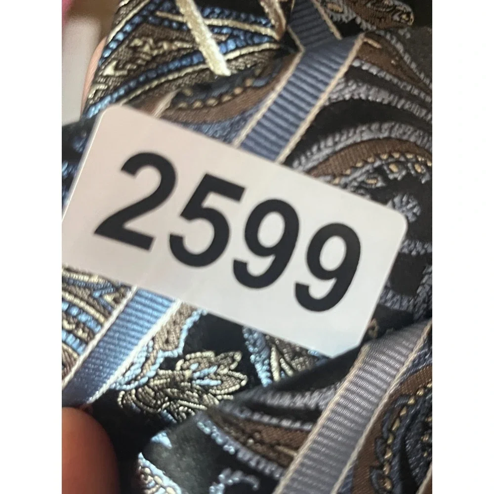 Pronto Uomo Couture Silk Tie Mens Paisley Floral Striped Blue Brown 100% Silk